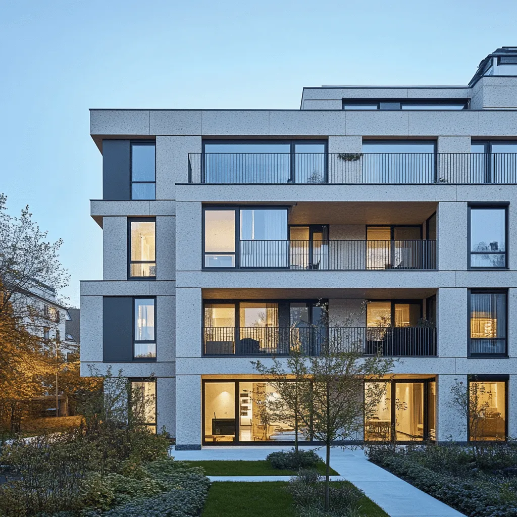 Moderne Wohnanlage mit Balkonen und Grünflächen